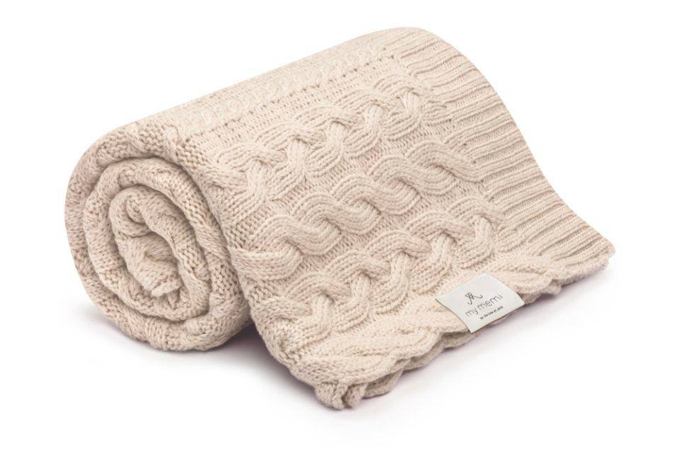 Kocyk Warkocz 100% Wełny Merino Warm Beige My Memi