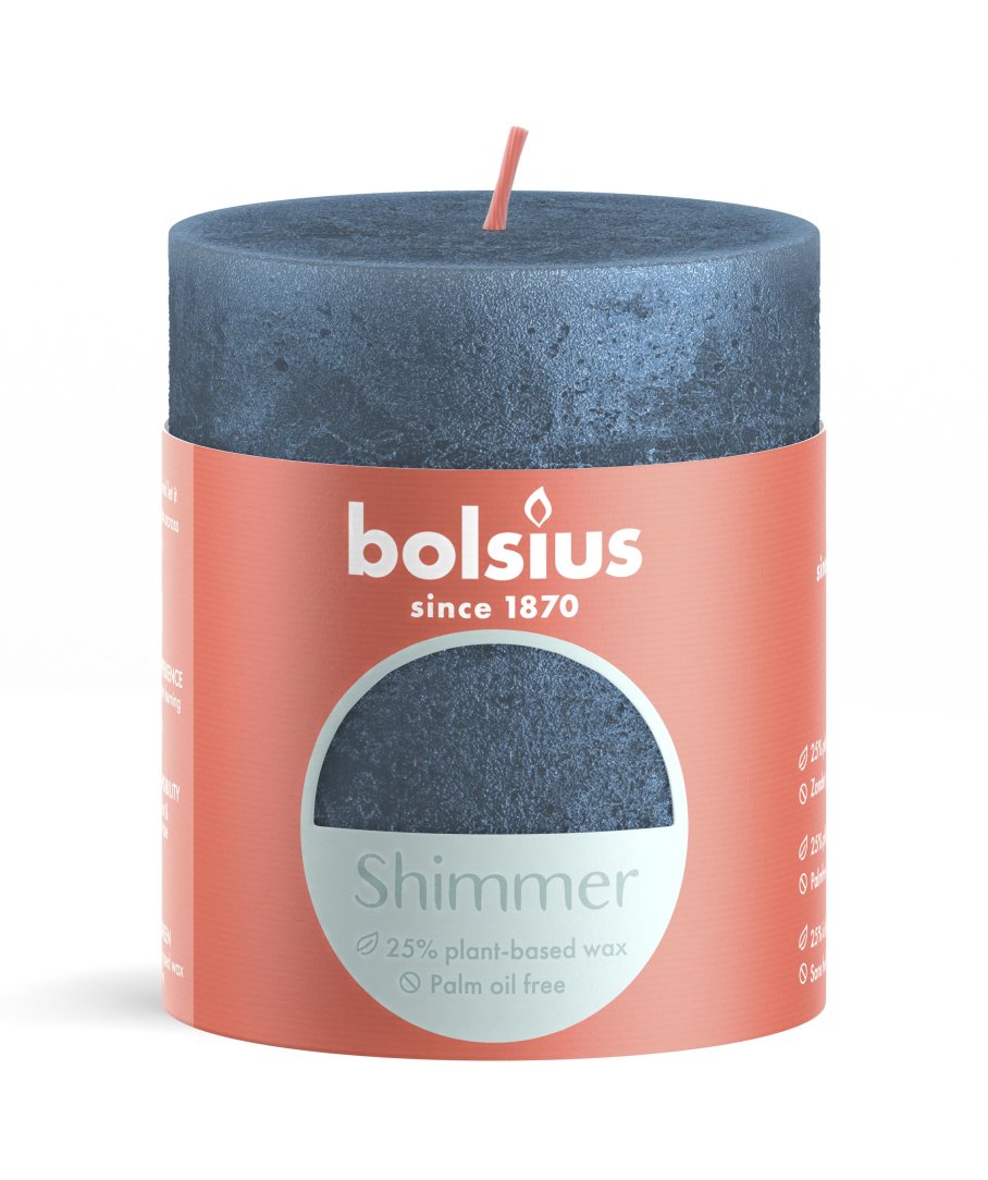 Świeca Rustykalna Bolsius Rustic Shimmer Blue Niebieska 35H 8Cm