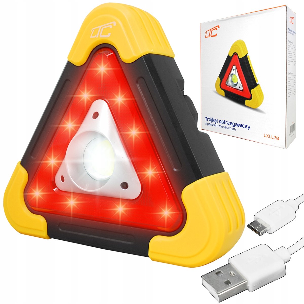 Trójkąt Ostrzegawczy Solarny Led Cob + Powerbank