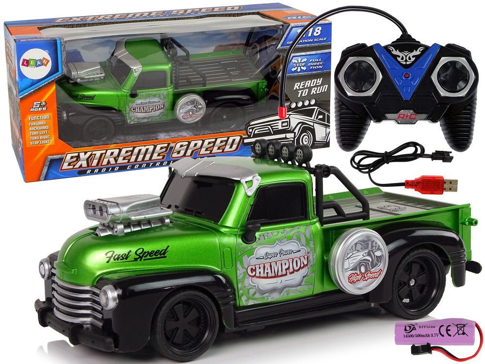 Auto zdalnie sterowane 1:18 zielone Pick-up - Leantoys