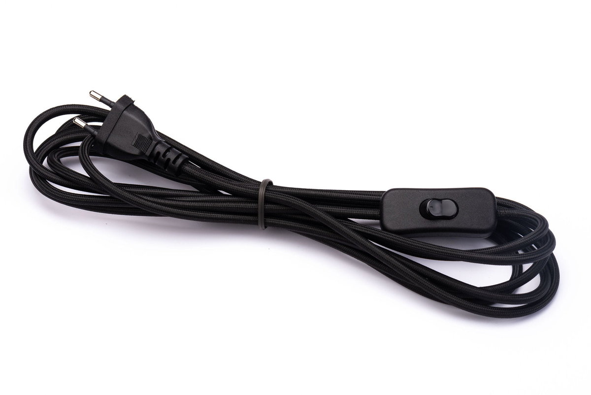 Przewód W Oplocie Kabel Z Wtyczką 3M Czarny