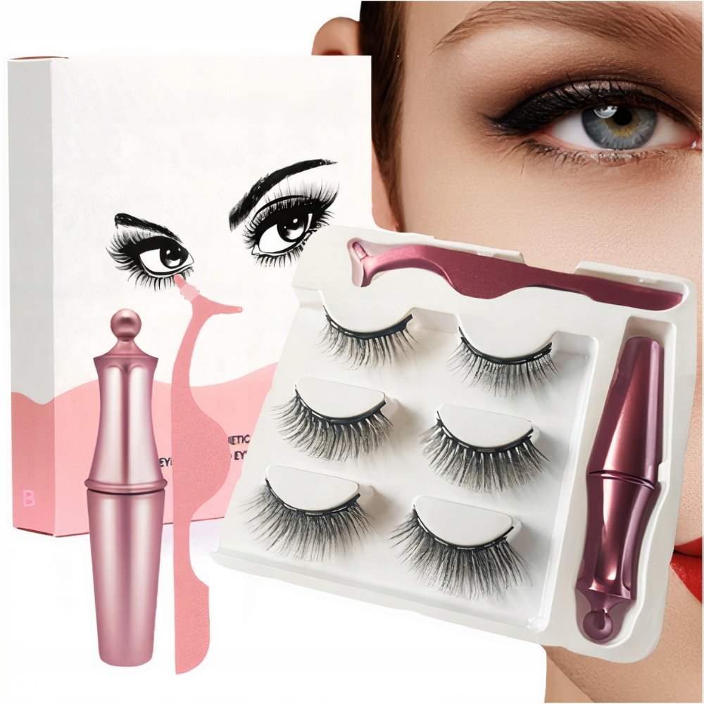 Rzęsy magnetyczne 3x długie + pęseta + eyeliner