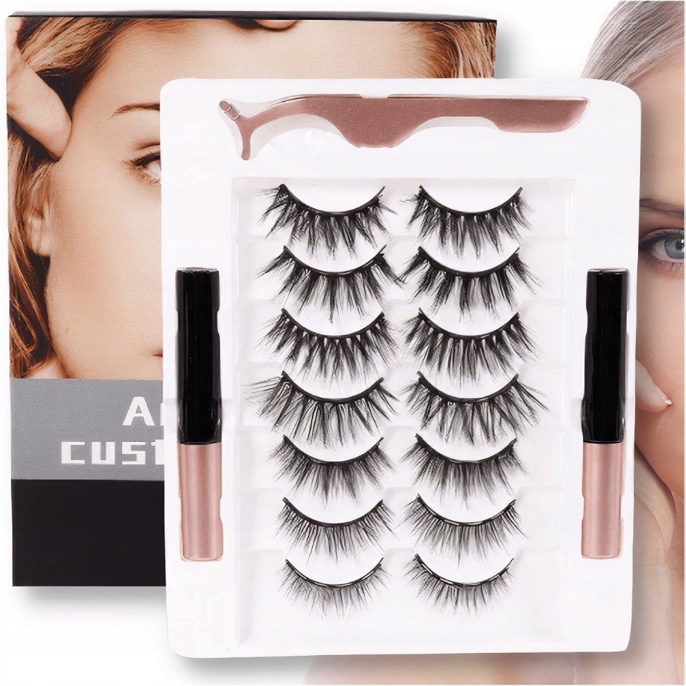 Rzęsy magnetyczne 7x długie + pęseta + 2x eyeliner