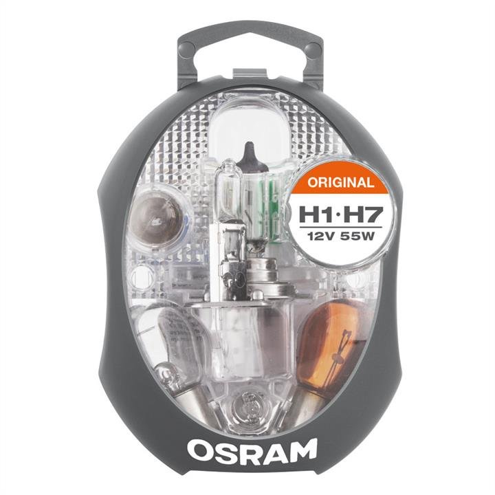 Osram oryginalny zamiennik lampy Box H1/H7, zespoły-reflektorów halogenowych i lampek sygnalizacyjnych, 12 V w samochodach, CLK H1/H7, komplet wymienny lampy-zestaw (1 sztuki) CLK H1/H7