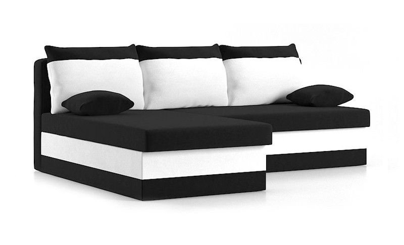 Narożnik Deli z Funkcją Spania Łóżko Rogówka Sofa, Czarno- Biały