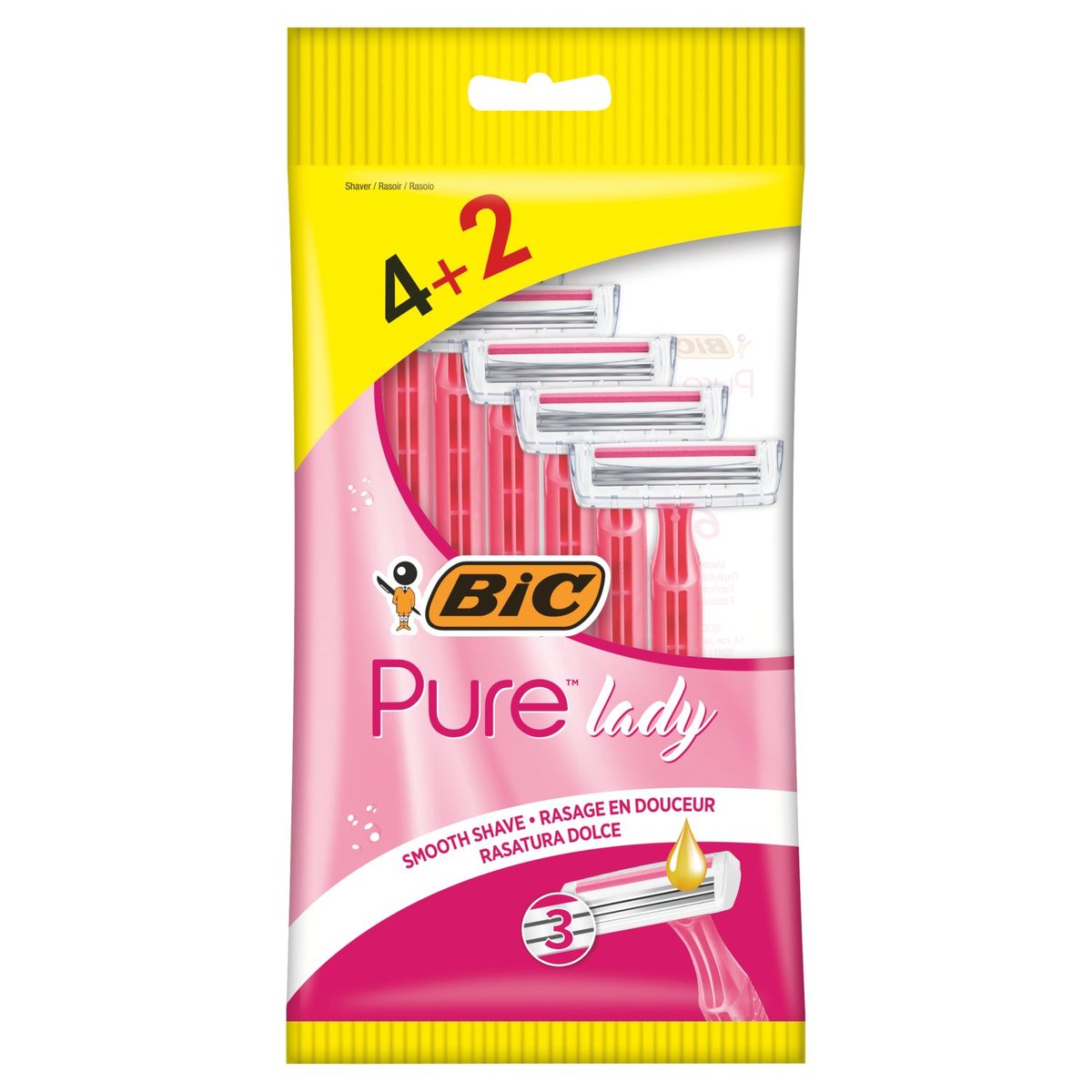 BiC PURE 3 PINK JEDNOCZĘŚCIOWE MASZYNKI DO GOLENIA 4+2 SZTUKI