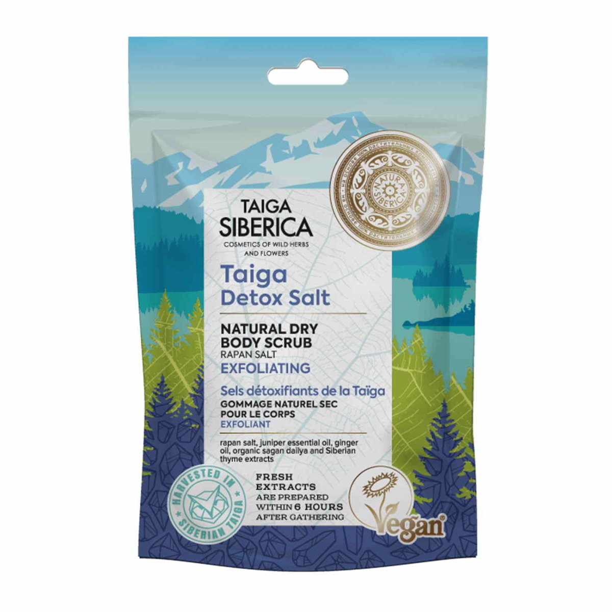 Natura Siberica Kąpiel Naturalny suchy złuszczający peeling do ciała z olejkiem jałowcowym Taiga Siberica 250 ml