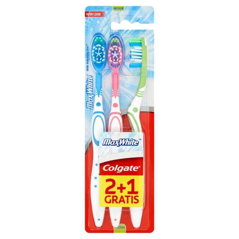 Colgate MaxWhite Szczoteczka do zębów średnia MEDIUM 3 sztuki