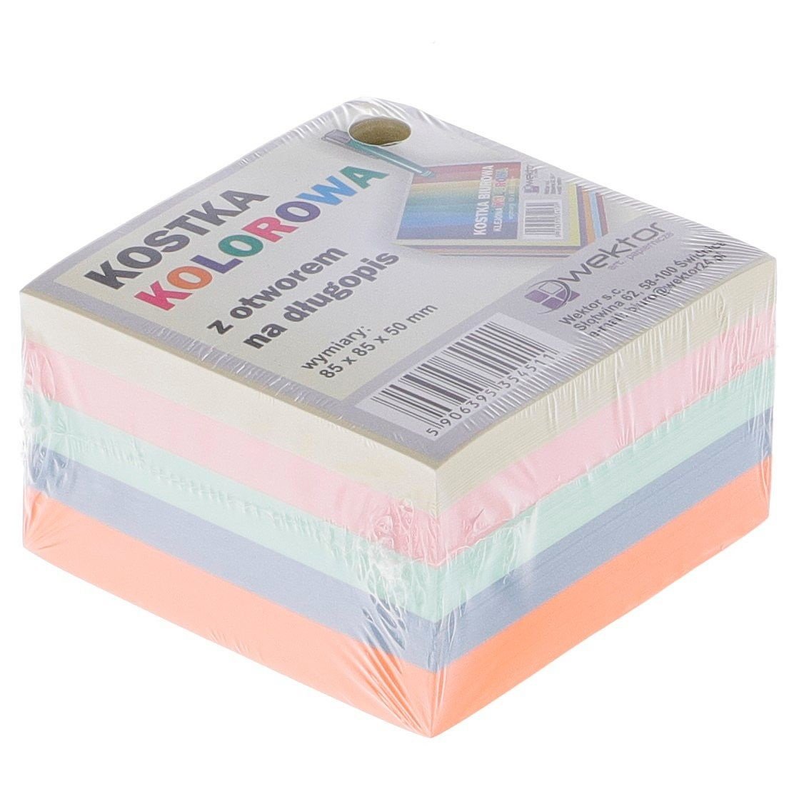 Kostka klejona biurowa kolor z otworem na długopis