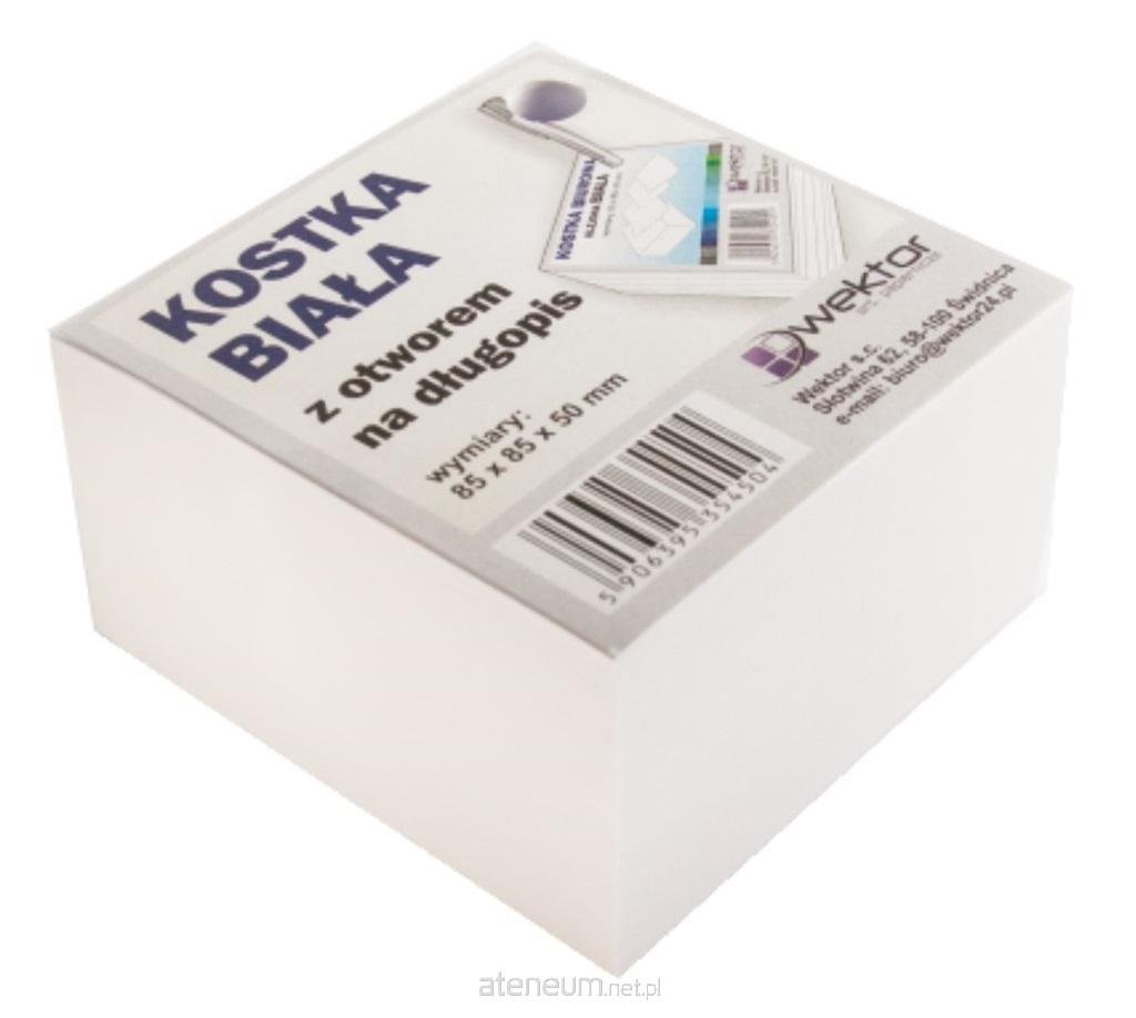 Kostka biurowa klejona biała z otworem na długopis