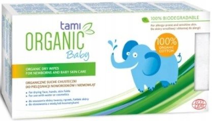 Tami Organic Baby organiczne suche chusteczki z bawełny do pielęgnacji noworodków i niemowląt 30 sztuk 1140900