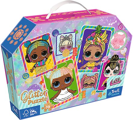 TREFL 53016 Puzzle 70 glitter w kuferku - Kolorowe laleczki L.O.L