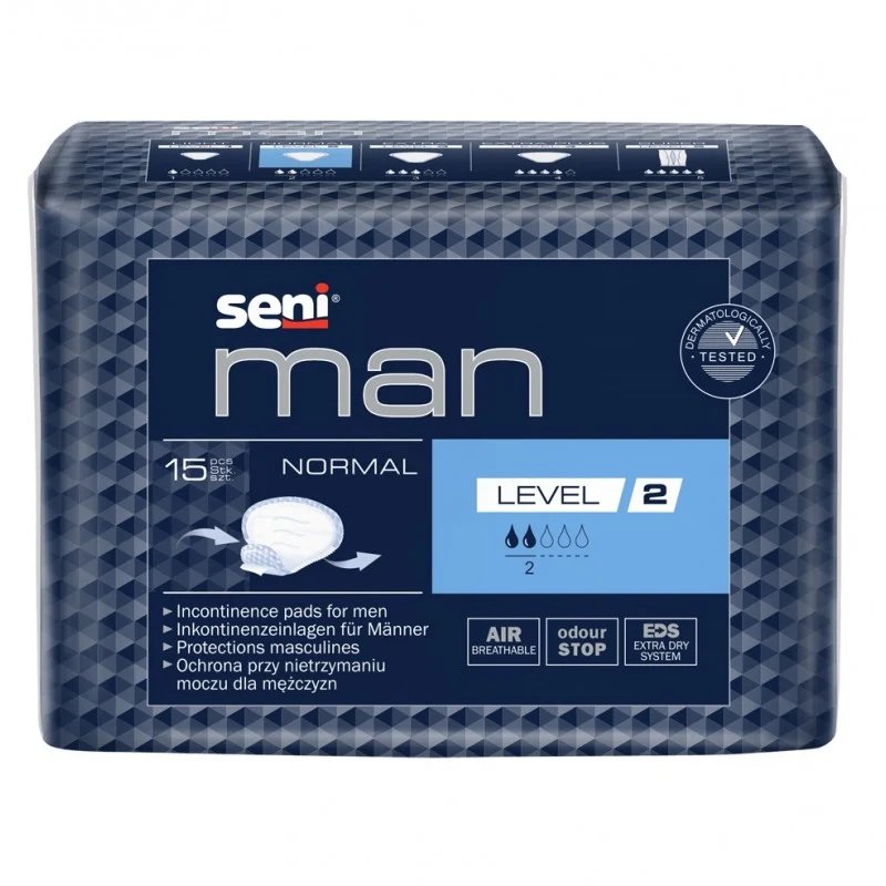Seni, Man, Wkładki urologiczne dla mężczyzn Normal Level 2 19x23,5 cm, 15 szt.