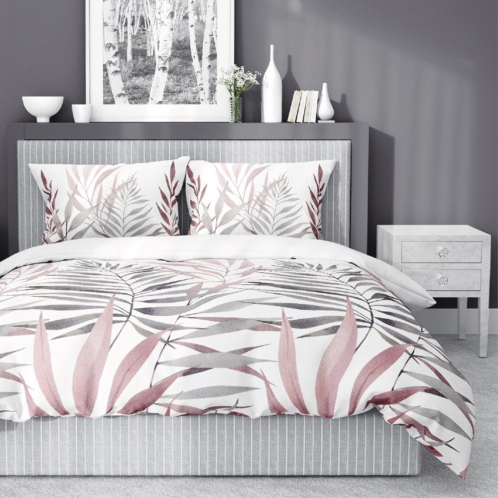 Pościel satynowa 160x200 szara pudrowa liście 4243 B Home Satin 11