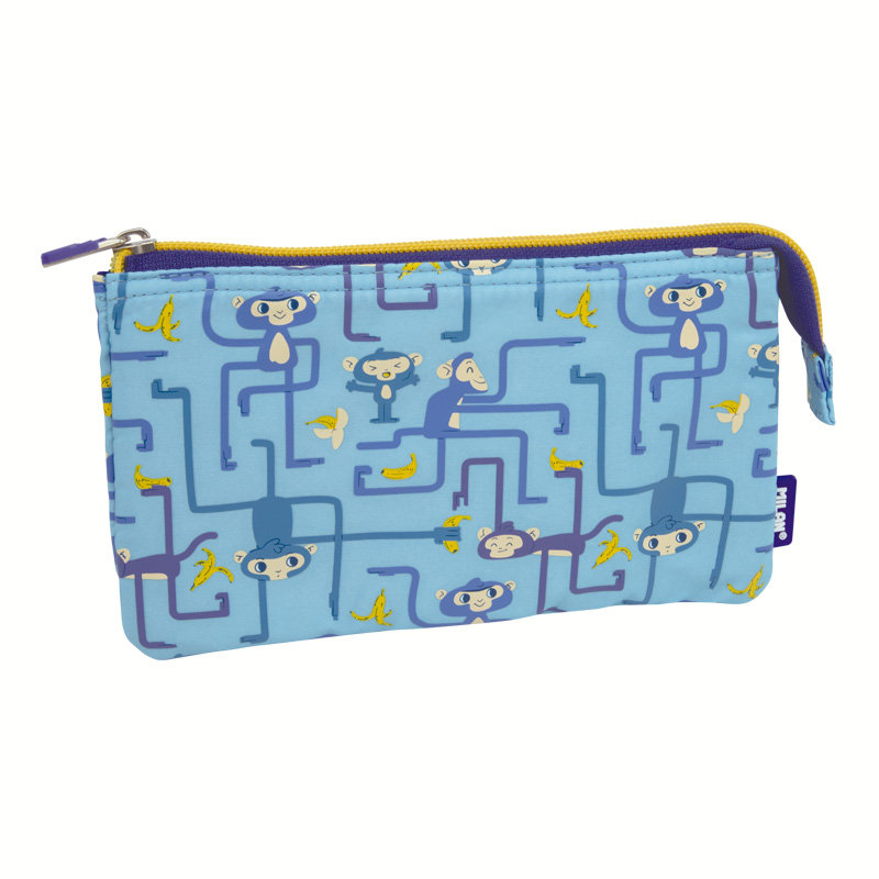 Piórnik 5 Komorowy Milan Tangled Monkeys Niebieski