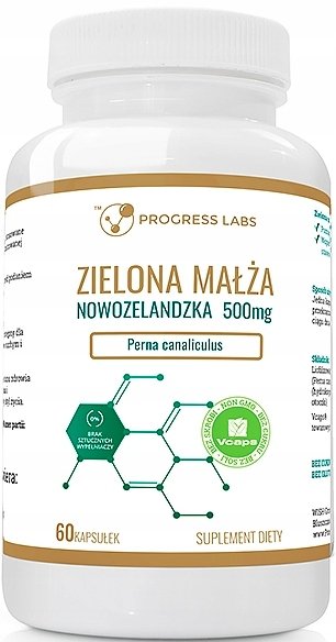 Progress Labs, Zielona małża nowozelandzka 500 Mg Stawy Kości, 60 kaps.