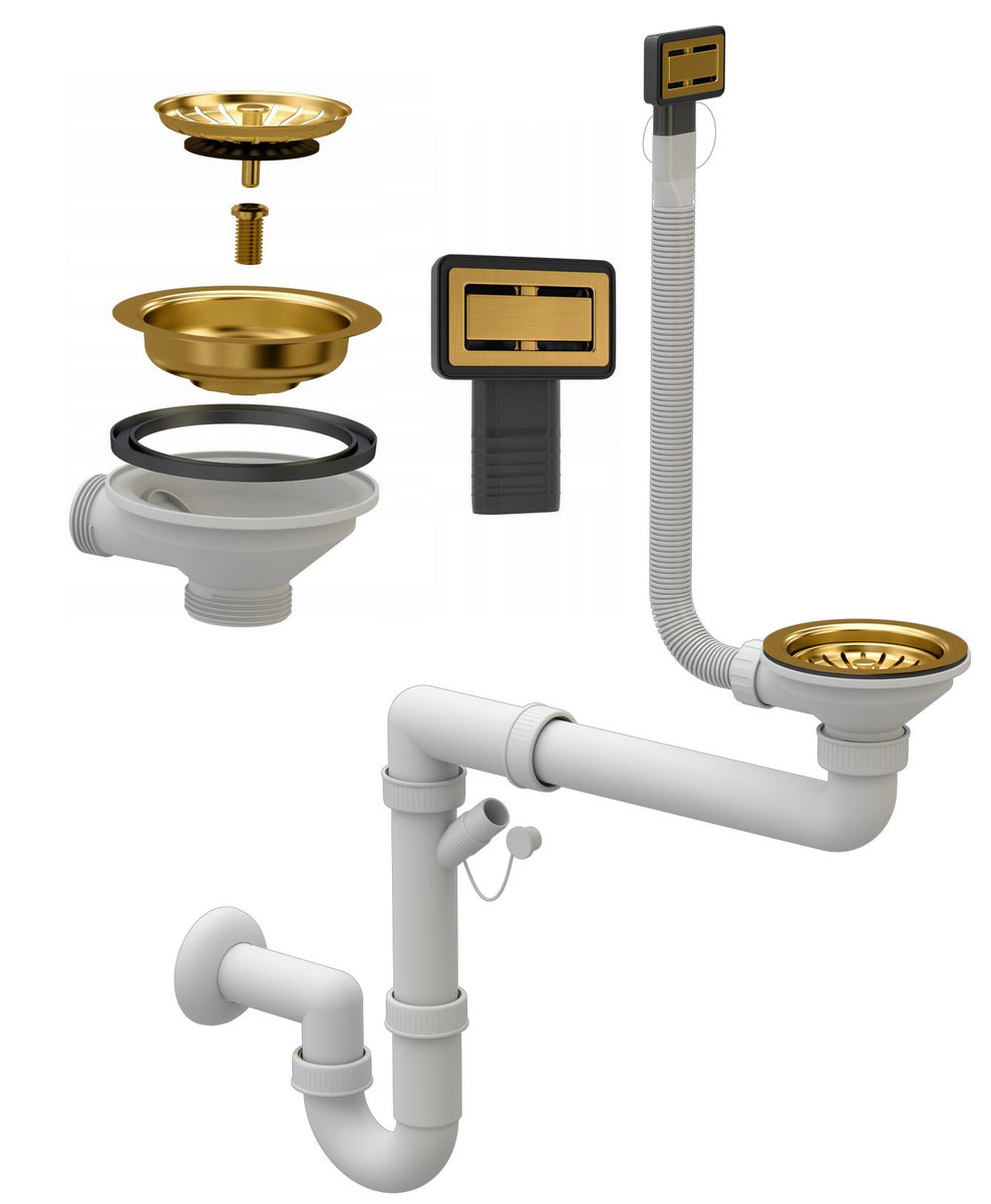 Syfon Prostokątny Manualny Jednokomorowy Złoty