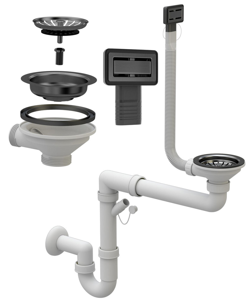 Syfon Prostokątny Manualny Jednokomorowy Czarny