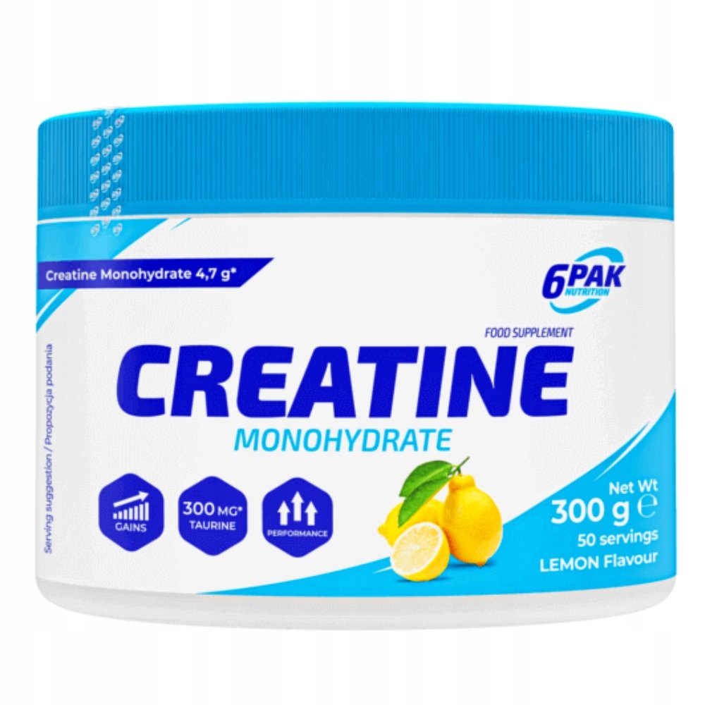 6PAK Creatine Monohydrate 300 g Jar Lemon (5902811814577)