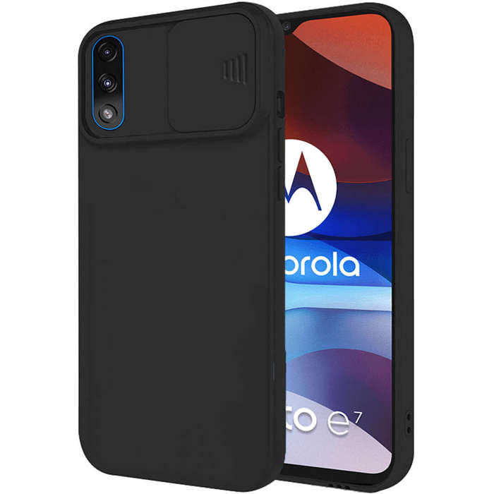 Etui MOTOROLA MOTO E7 POWER Silikonowe z Osłoną na Aparat Nexeri Silicone Lens czarne