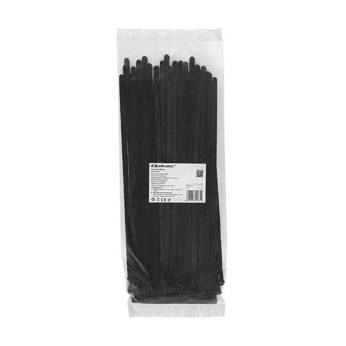 Qoltec Opaski Zaciskowe Wielorazowe/Trytytki | 7.2 * 300Mm | Nylon Uv | Czarne