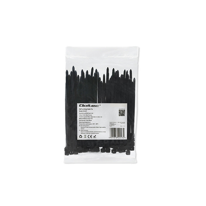 Qoltec Opaski Zaciskowe/Trytytki | 3.6*100Mm | Nylon Uv | Czarne
