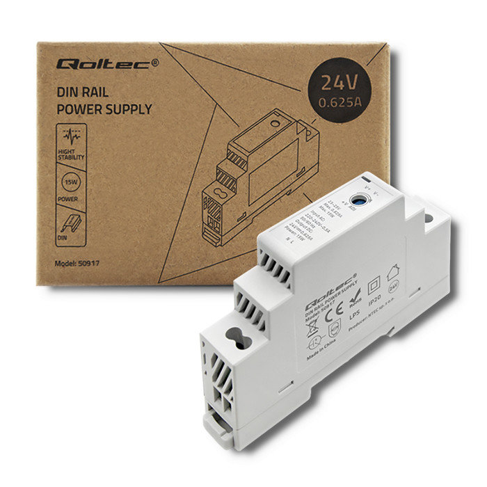 Qoltec Zasilacz Na Szynę Din 15W 24V 0.625A Szary