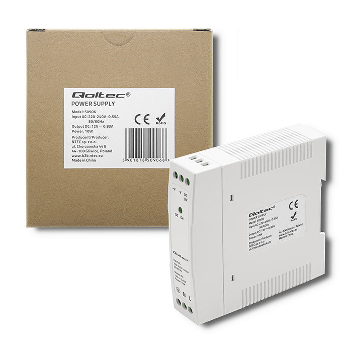 Qoltec Zasilacz Na Szynę Din 10W 12V 0.83A Biały Slim