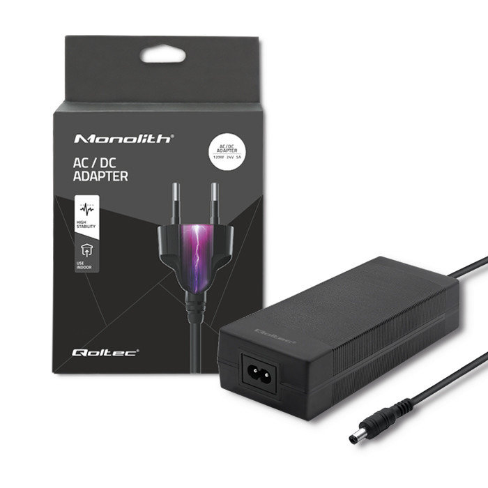 Qoltec Zasilacz do laptopa Zasilacz sieciowy desktopowy 120W | 24V | 5A | 5.5 2.5 | + kabel zasilający 50795