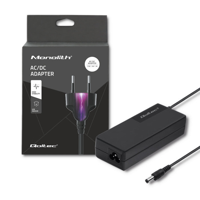 Qoltec Zasilacz do laptopa Zasilacz desktopowy 72W | 24V | 3A | 5.5 2.5 |+kabel zasilający 1_793040