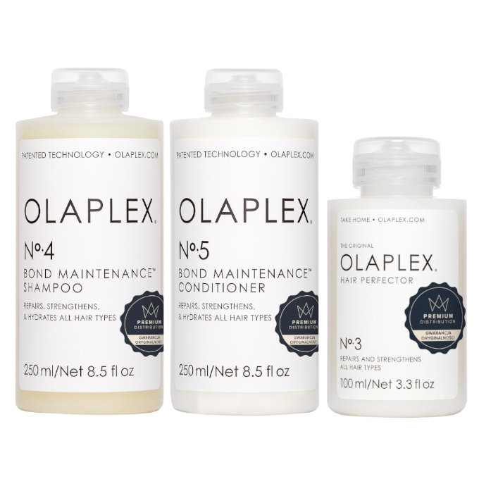 Olaplex zestaw: Olaplex No. 4 szampon 250ml + Olaplex No. 5 odżywka 250ml + Hair Perfector No. 3 100ml