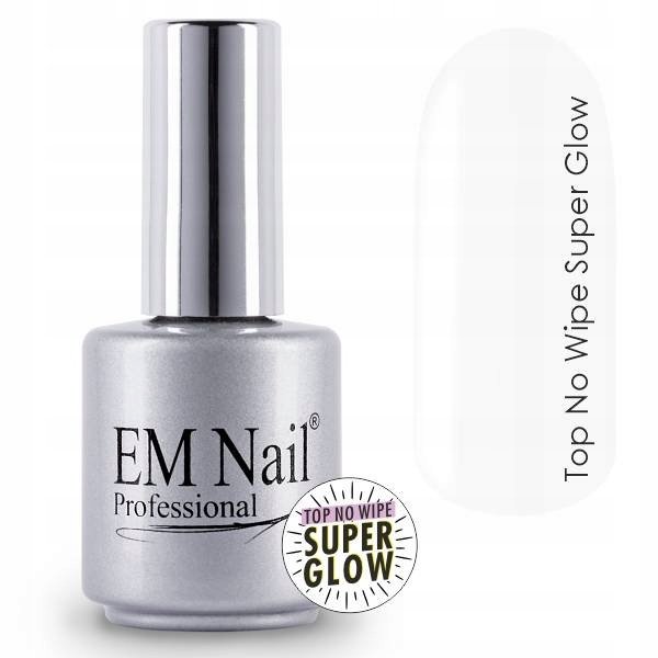 EM Nail, Lakier hybrydowy Top No Wipe Super Glow, 15 ml