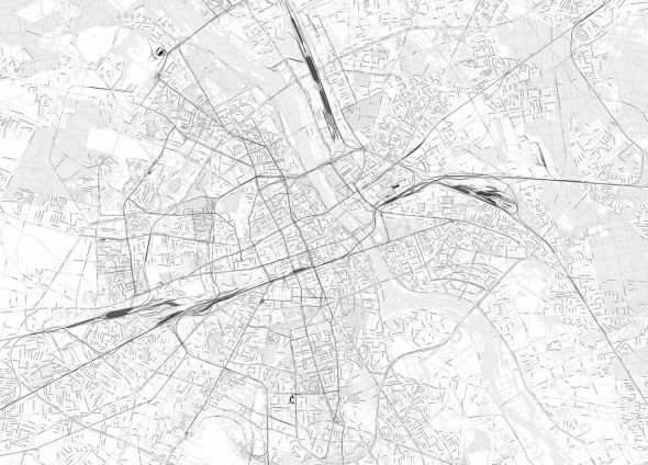 Zdjęcia - Tapeta Warszawa - czarno-biała mapa miasta - fototapeta