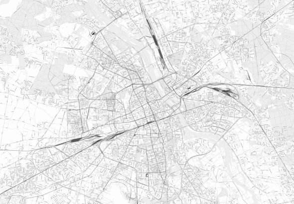 Zdjęcia - Tapeta Warszawa - mapa w odcieniach szarości - fototapeta