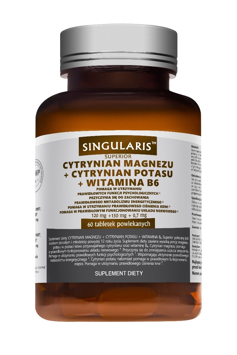 Singularis Superior, Cytrynian Magnezu + Cytrynian Potasu + Witamina B6, suplement diety, 120 tab.