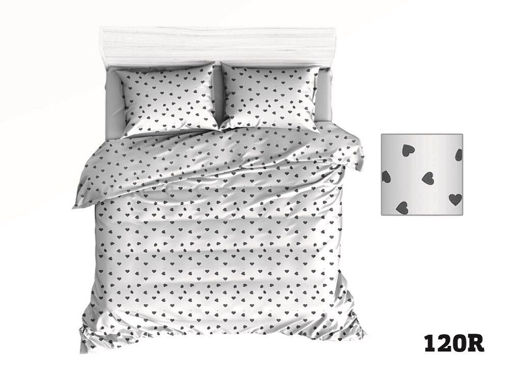 Pościel 160x200 R120 biała serca serduszka szare 274D