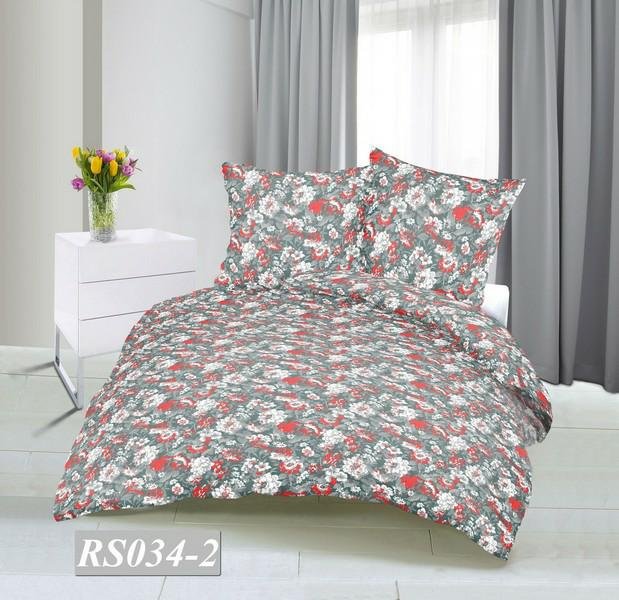 Poszewka z kory 70x80 RS034/2 szara kwiatki czerwone zapinana na guziki 100% bawełna