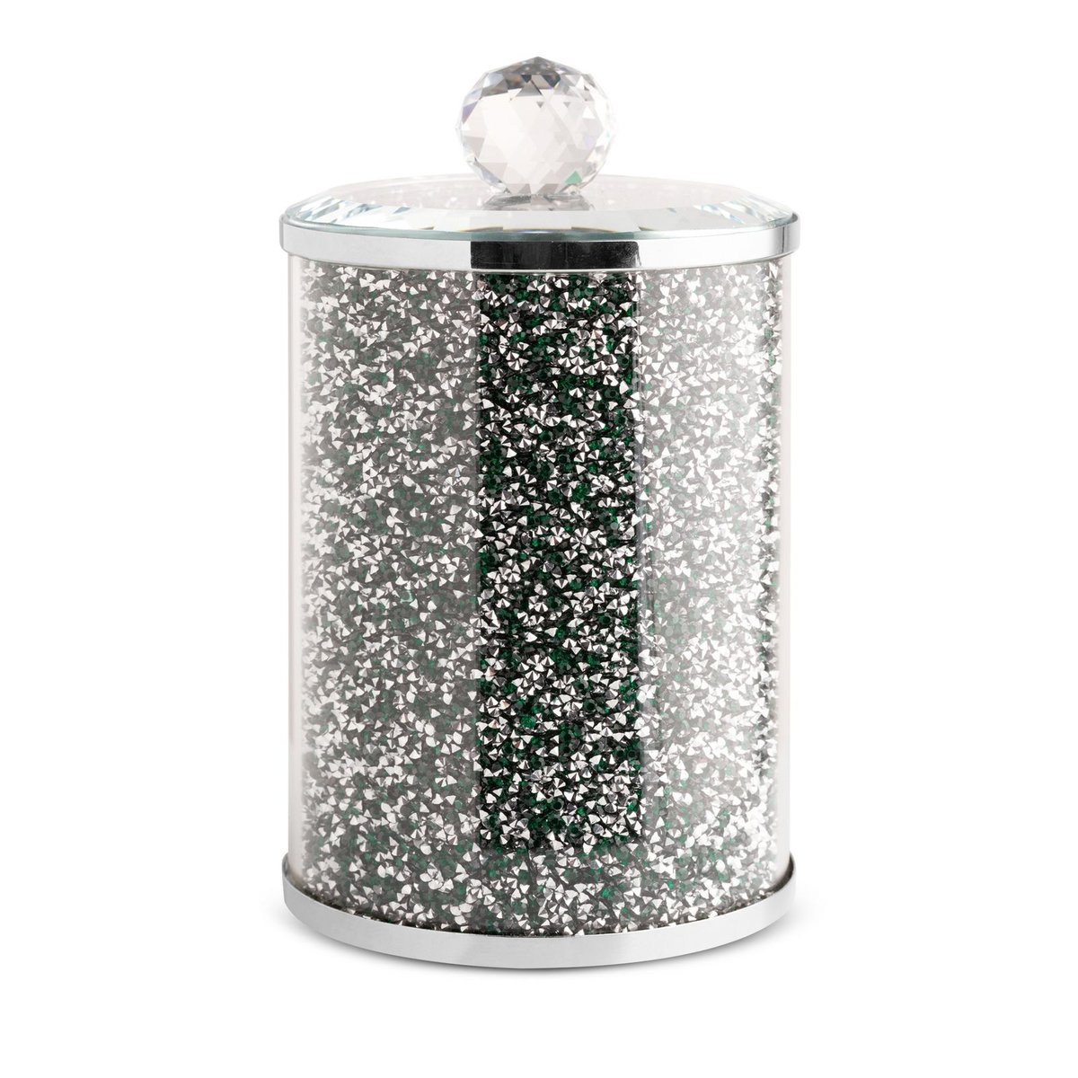 Pojemnik Ventosa 10x17 zielony srebrny do przechowywania do przechowywania z kryształkami w stylu glamour