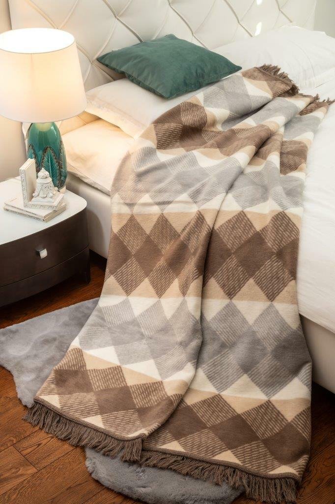 Koc bawełniany akrylowy 150x200 1388/1 beżowy czekoladowy romby narzuta pled