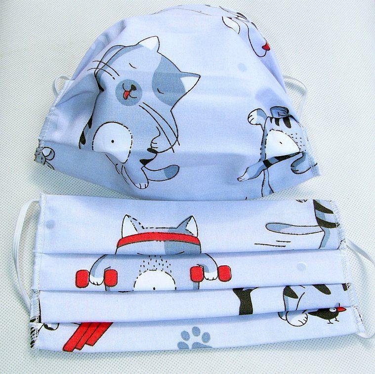 Maseczka Maska Ochronna Na Twarz Szara Kotki Myszki Ptaszki