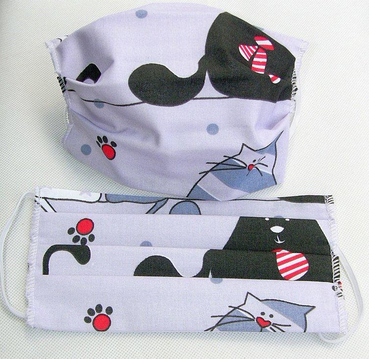 Maseczka Maska Ochronna Na Twarz 17A Szara Koty Myszki Krawaty Czerwone 1237E