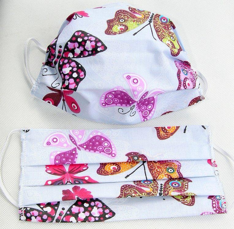 Maseczka Maska Ochronna Na Twarz Szara Kolorowe Motyle 4493