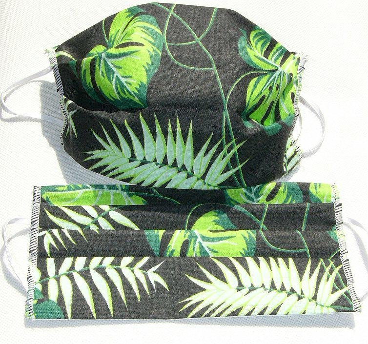 Maseczka Maska Ochronna Na Twarz Czarna 178B Liście Zielone Gałązki Palmy