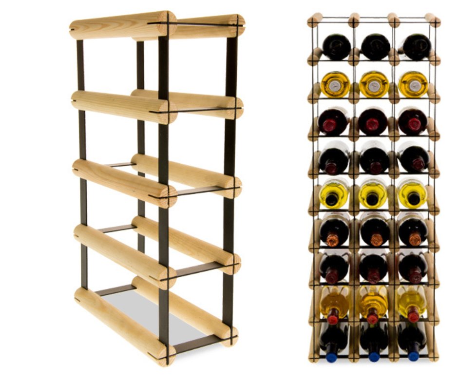 Regał Na Wino Stojak Na 4 Butelki Szklane/ Pet — Rw-8/ 1X4 — Surowy Naturalny Metal + Drewno Rw-8-1X4-4 / Wamar-Sosenka