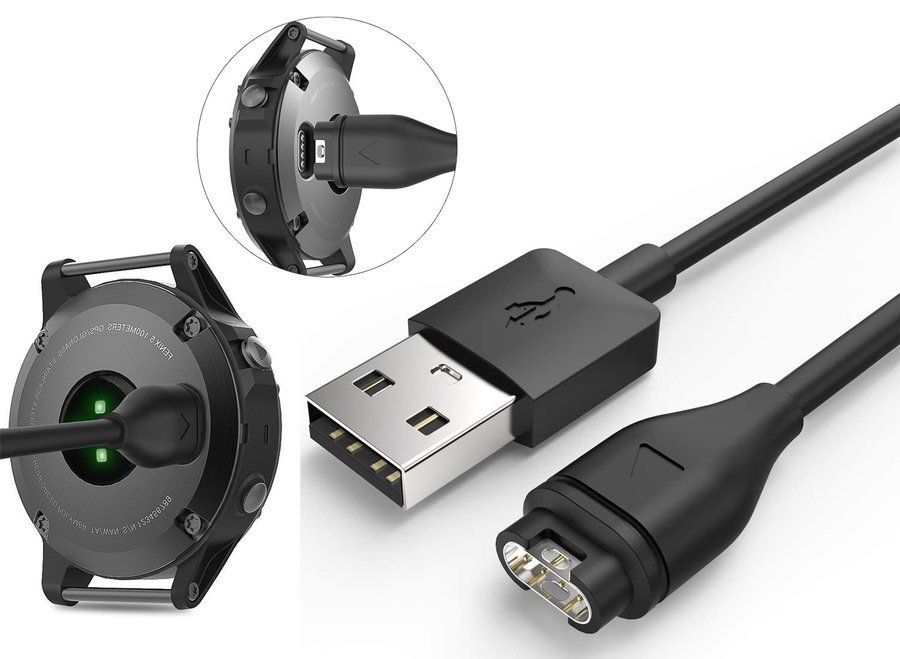 Kabel Usb Ładowarka Usb 2.0 Quick Charge 1M Do Garmin Fenix 5/5X/5S/5+/5X+/5S+/6/6Pro/6S/6S Pr/6X/6X Pro/7/7X Czarna