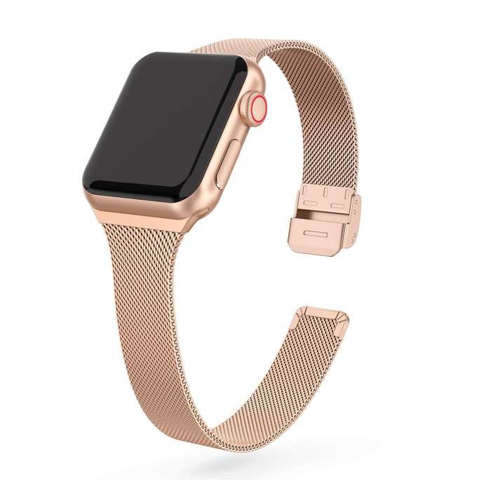 Milanese Z Zapięciem (Zwężana) Opaska Pasek Bransoleta Apple Watch 1/2/3/4/5/6/7/8/Se 38/40/41Mm Rose Gold