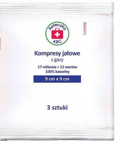SILESIAN PHARMA SP ZOO Kompresy jałowe z gazy 17-nitkowe 12-warstwowe 9 x 9 cm x 3 szt Apteczka ABC
