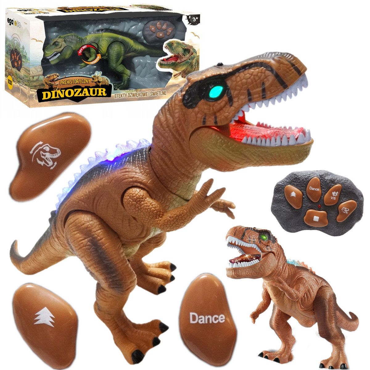 Interaktywny Dinozaur Zdalnie Sterowany Robot Led  Brązowy Y458B