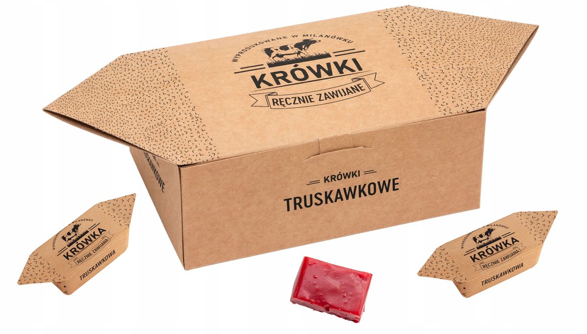 Krówki Ciągutki Truskawkowe W Pudełku Krówka 300G