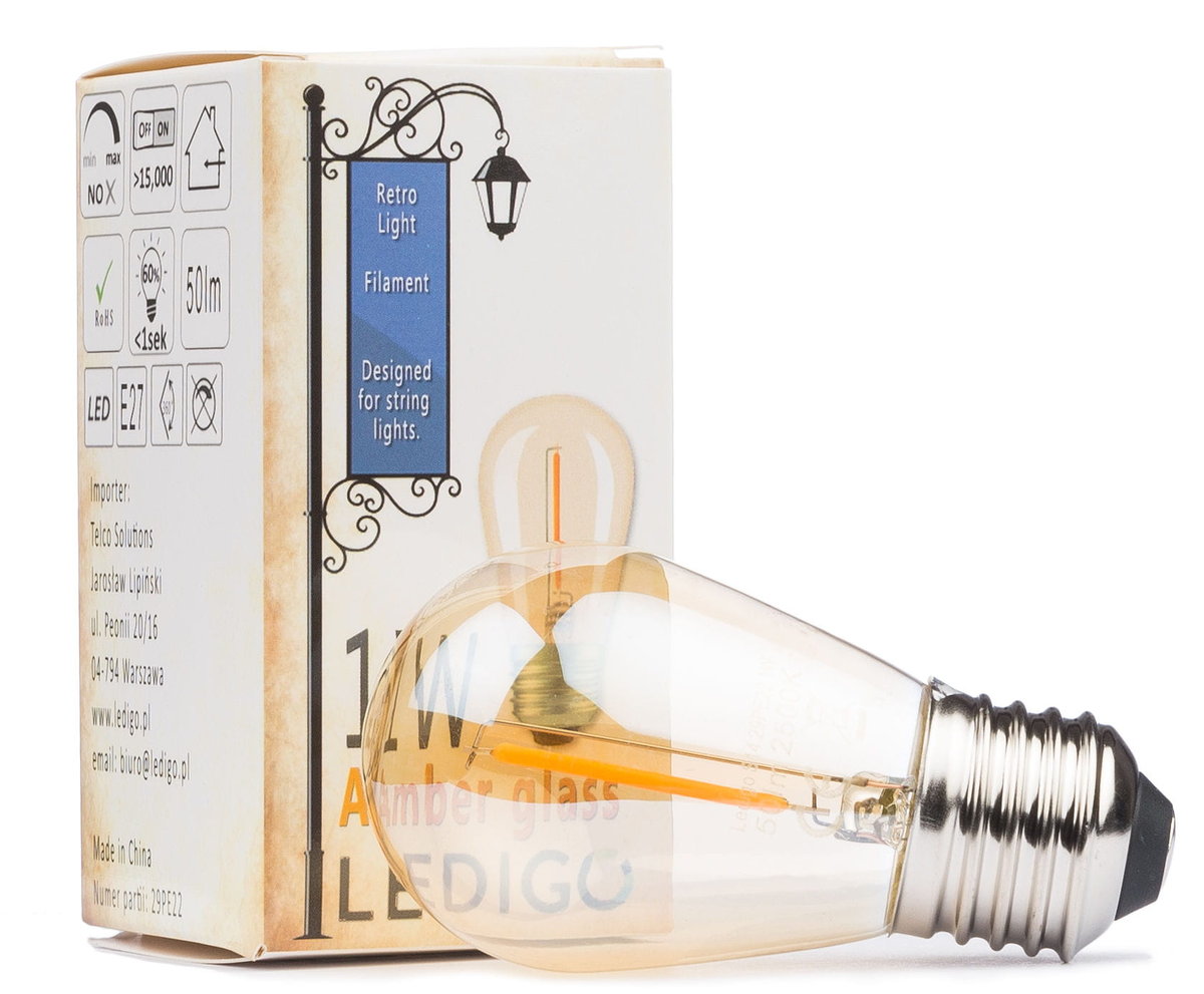 Żarówka FILAMENT E27 1W 2500K AMBER do girland